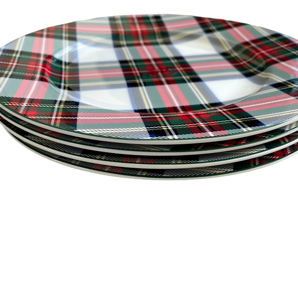 Mikasa Bone China Christmas TARTAN WHITE Salad Plates 9" Set of 4 New - Picture 13 of 15